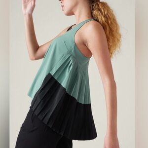 Athleta Spring Forward Pleated Tank Top in Sage Green and Black. NWOT